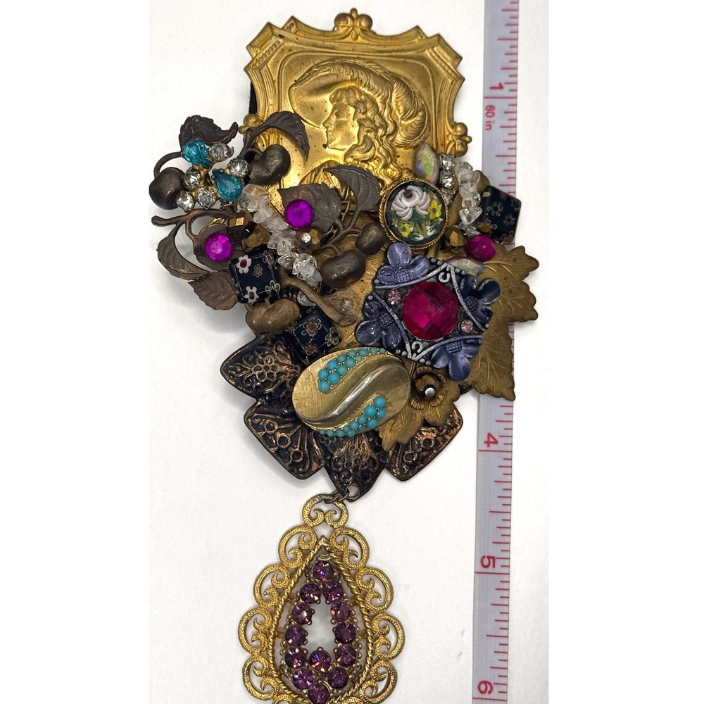 Sarah Jane signed‎ assemblage statement pendent. Vtg wearable art collectible